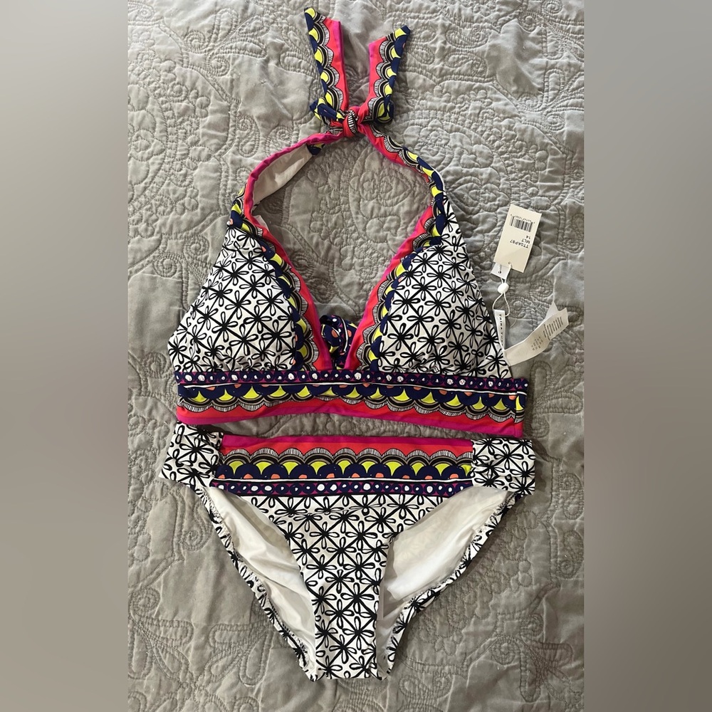 NWT Trina Turk Tanzania Multicolor Halter Tie Neck Swim Bikini Top Size 14 - Picture 5 of 10